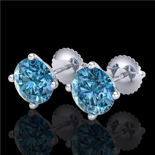 3.01 ctw Fancy Intense Blue Diamond Art Deco Earrings 18k White Gold - REF-354G5W