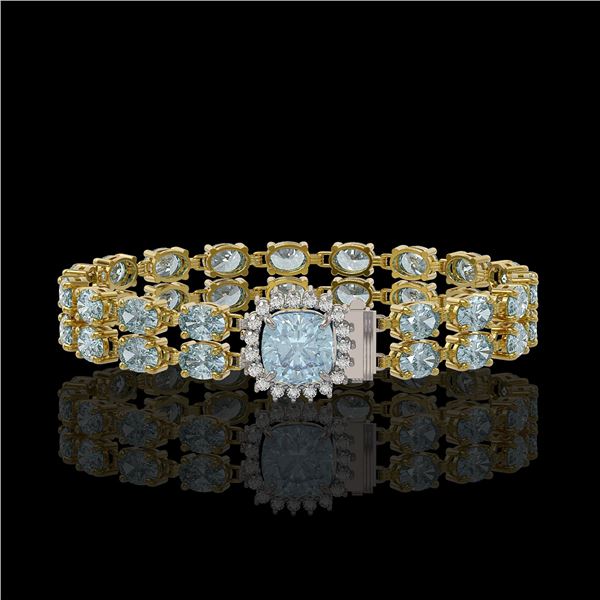 14.93 ctw Aquamarine & Diamond Bracelet 14K Yellow Gold - REF-245W5H