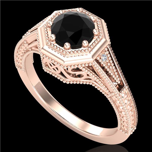 0.84 ctw Fancy Black Diamond Engagment Art Deco Ring 18k Rose Gold - REF-89K3Y