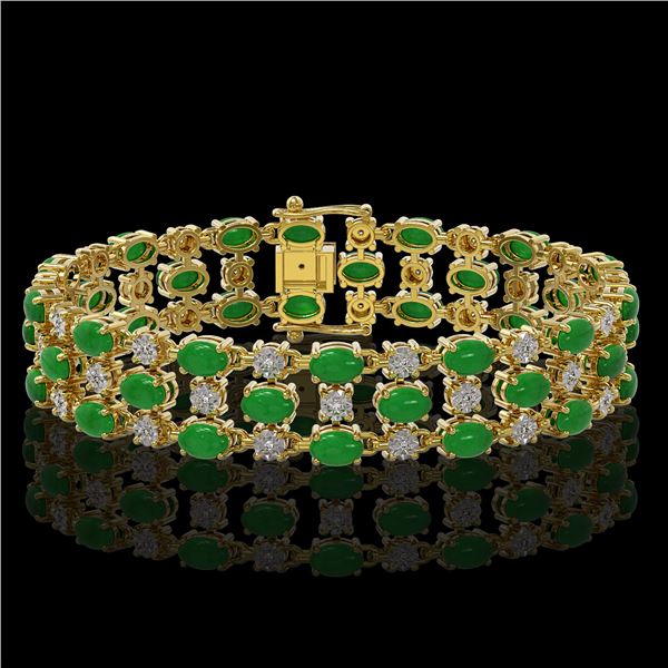 11.02 ctw Jade & Diamond Row Bracelet 10K Yellow Gold - REF-209R3K