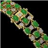 Image 3 : 11.02 ctw Jade & Diamond Row Bracelet 10K Yellow Gold - REF-209R3K