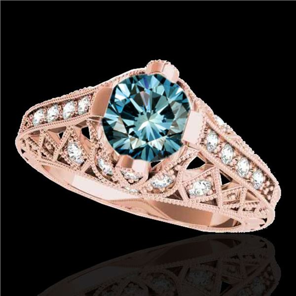 1.25 ctw SI Certified Blue Diamond Solitaire Antique Ring 10k Rose Gold - REF-125G5W