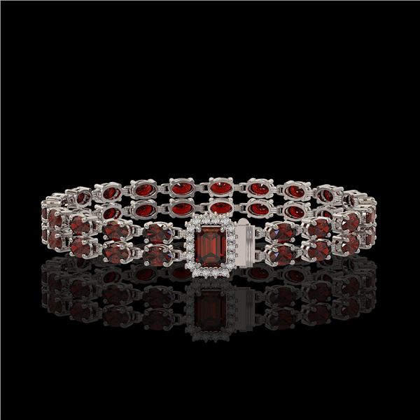 14.45 ctw Garnet & Diamond Bracelet 14K White Gold - REF-236M4G