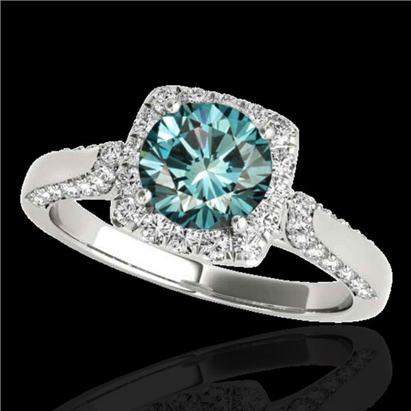 1.5 ctw Certified Fancy Blue Diamond Solitaire Halo Ring 10k White Gold - REF-132G3W