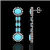 Image 2 : 7.39 ctw Turquoise & Diamond Earrings 14K White Gold - REF-143A3N