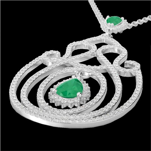 3.20 ctw Emerald & Micro Pave Diamond Heart Necklace 14k White Gold - REF-212M8G