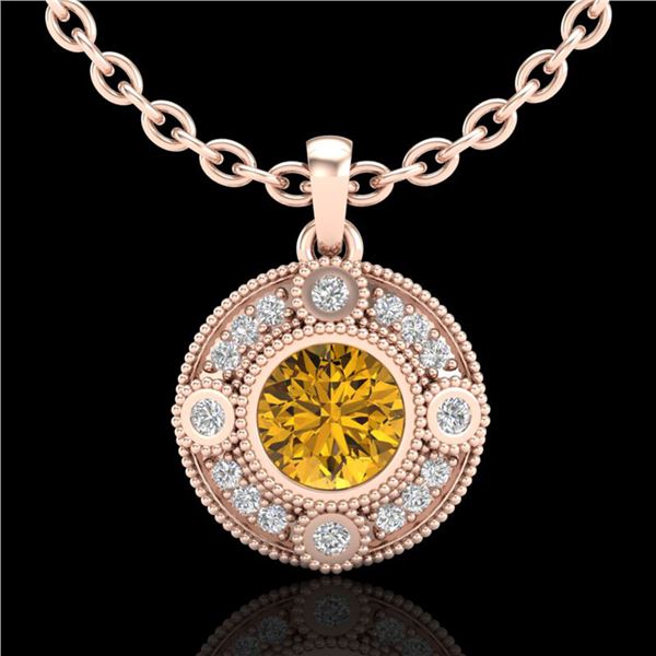 1.01 ctw Intense Fancy Yellow Diamond Art Deco Necklace 18k Rose Gold - REF-136M4G