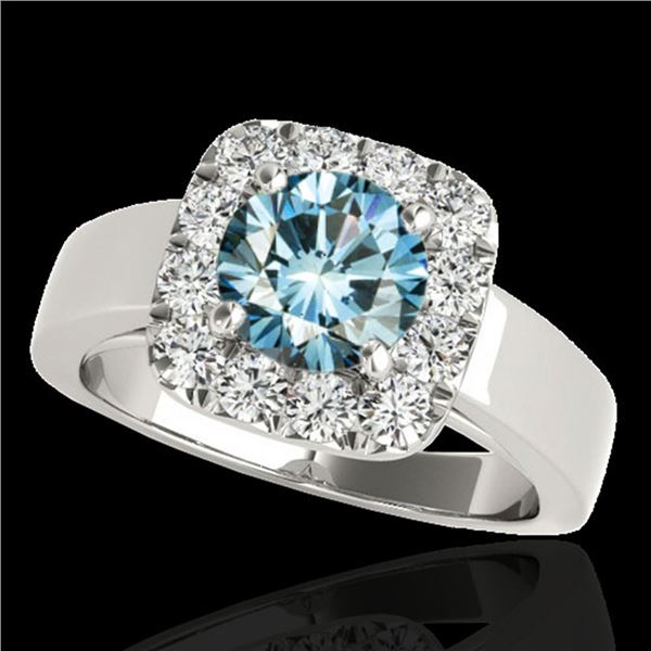 1.55 ctw SI Certified Fancy Blue Diamond Halo Ring 10k White Gold - REF-130G9W
