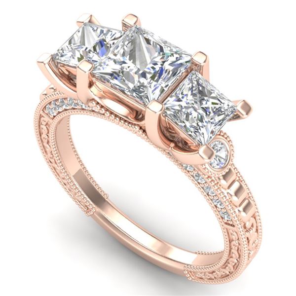 2.66 ctw Princess VS/SI Diamond Art Deco 3 Stone Ring 18k Rose Gold - REF-581M8G