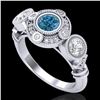Image 1 : 1.51 ctw Intense Blue Diamond Art Deco 3 Stone Ring 18k White Gold - REF-218M2G