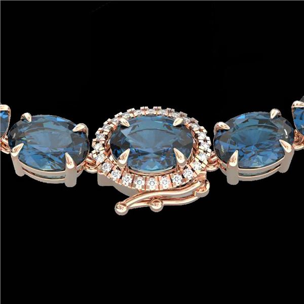 90 ctw London Blue Topaz & VS/SI Diamond Micro Necklace 14k Rose Gold - REF-281H8R