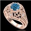 Image 1 : 1.07 ctw Fancy Intense Blue Diamond Art Deco Ring 18k Rose Gold - REF-218Y2X