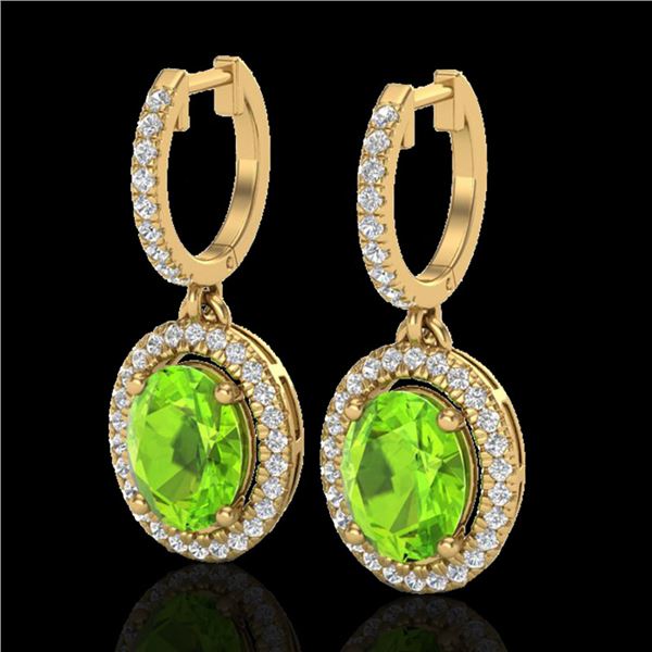 3.75 ctw Peridot & Micro Pave VS/SI Diamond Earrings 18k Yellow Gold - REF-105Y5X