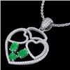 Image 1 : 3 ctw Emerald & Micro Pave Designer Heart Necklace 14k White Gold - REF-134R5K