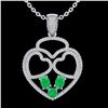 Image 2 : 3 ctw Emerald & Micro Pave Designer Heart Necklace 14k White Gold - REF-134R5K