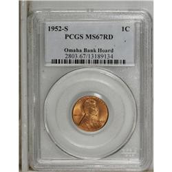 1952-S 1C MS67 Red PCGS. Ex: Omaha Bank Hoard. PCG