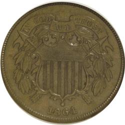 1864 2C Large Motto MS63 Brown NGC. NGC Census: (516/1