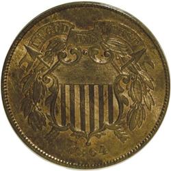 1864 2C Large Motto MS64 Red and Brown ANACS. NGC