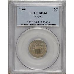 1866 5C Rays MS64 PCGS. PCGS Population (389/152).