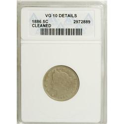 1886 5C --Cleaned--ANACS. VG10 Details. NGC Census: