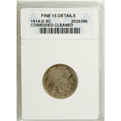 1914-D 5C --Cleaned, Corroded--ANACS. Fine 15 Details