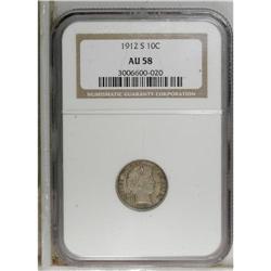1912-S 10C AU58 NGC. NGC Census: (23/110). PCGS Po