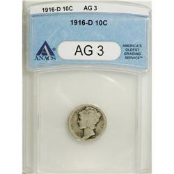 1916-D 10C AG3 ANACS. NGC Census: (454/696). PCGS