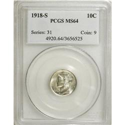 1918-S 10C MS64 PCGS. PCGS Population (92/41). NGC