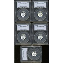 (5)1944-D 10C MS67 Full Bands PCGS.