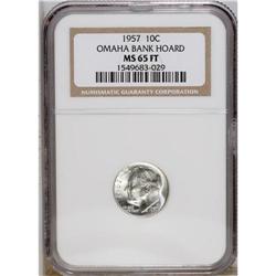 1957 10C MS65 Full Bands NGC. Ex:Omaha Bank Hoard.