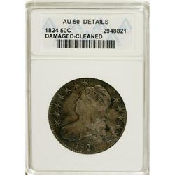 1824 50C --Cleaned, Damaged--ANACS. AU50 Details. N