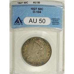 1827 50C Square Base 2 AU50 ANACS. O-104. NGC Cens