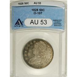 1828 50C Curl Base 2, No Knob AU53 ANACS. O-107. N