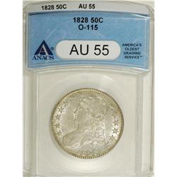 1828 50C Curl Base 2, No Knob AU55 ANACS. O-115. N