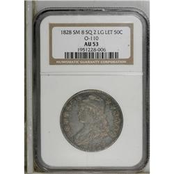 1828 50C Square Base 2, Large 8 AU53 NGC. O-110. N