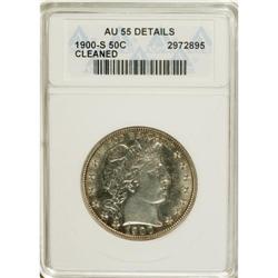 1900-S 50C --Cleaned--ANACS. AU55 Details. NGC Cens