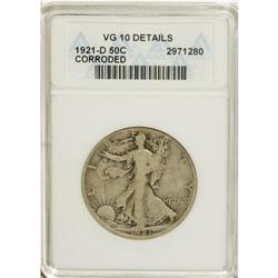 1921-D 50C --Corroded--ANACS. VG10 Details. NGC Cen