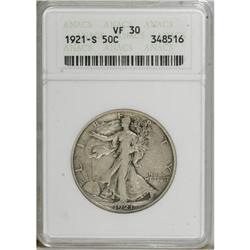 1921-S 50C VF30 ANACS. NGC Census: (130/443). PCGS