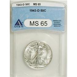 1943-D 50C MS65 ANACS. NGC Census: (2974/2658). PC