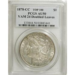 1878-CC $1 AU50 PCGS. Doubled Leaves, Vam-24, Top