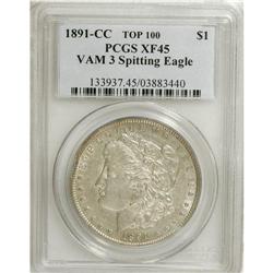 1891-CC $1 XF45 PCGS. Spitting Eagle, Vam-3, Top-
