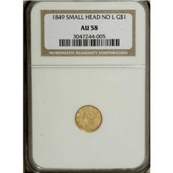 1849 G$1 No L AU58 NGC. NGC Census: (24/255). PCGS Pop