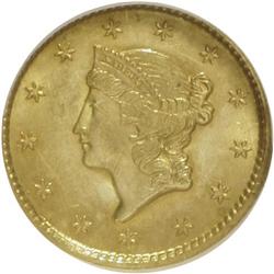 1849 G$1 Open Wreath MS63 NGC. NGC Census: (536/610).