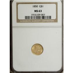 1850 G$1 MS63 NGC. NGC Census: (118/92). PCGS Popu