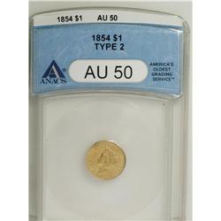 1854 G$1 Type Two AU50 ANACS. NGC Census: (332/815