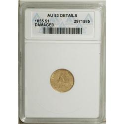 1855 G$1 --Damaged--ANACS. AU53 Details. NGC Census