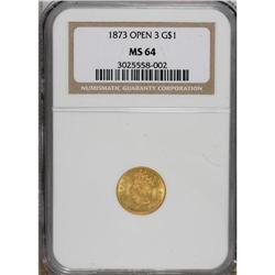 1873 G$1 Open 3 MS64 NGC. NGC Census: (184/45). PC