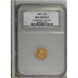 1887 G$1 --Improperly Cleaned--NCS. Unc Details. NG