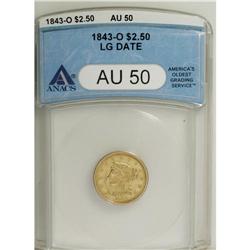 1843-O $2 1/2 Large Date, Plain 4 AU50 ANACS. NGC
