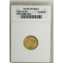 1850 $2 1/2 --Rim Damaged--ANACS. AU55 Details. NGC